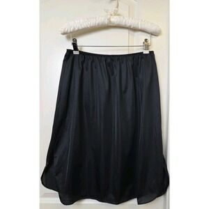 Vtg 1990s‎ VANITY FAIR Black Half Slip Skirt Shiny Nylon Size XL Double Slits